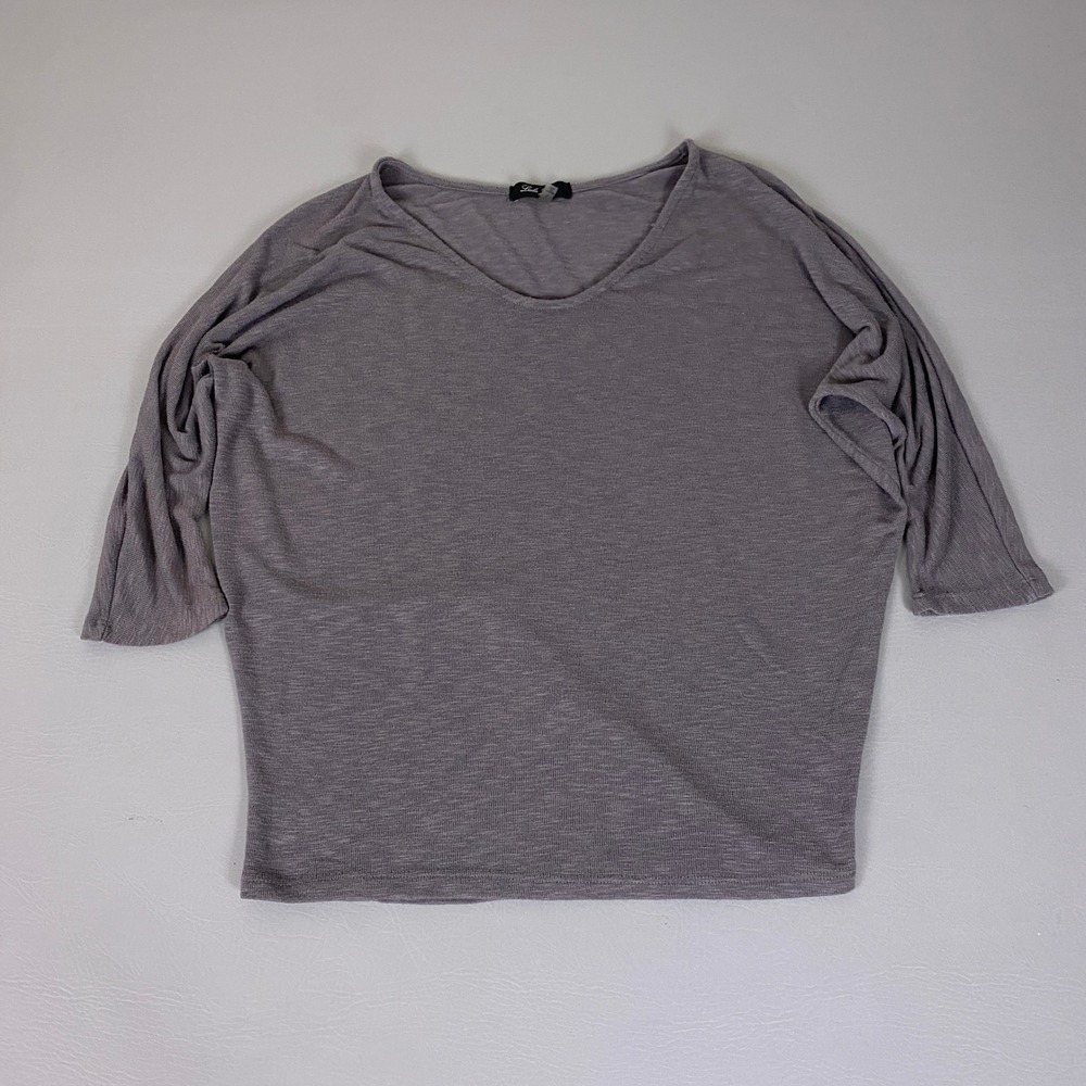 Laila Jayde Top Women's Size Large Gray V-Neck Batwing Sleeve Slub Knit